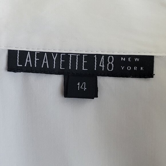 Lafayette 148 NY White Button Up Shirt Womens Stretch Cotton Pleated Size 14 - Picture 7 of 11